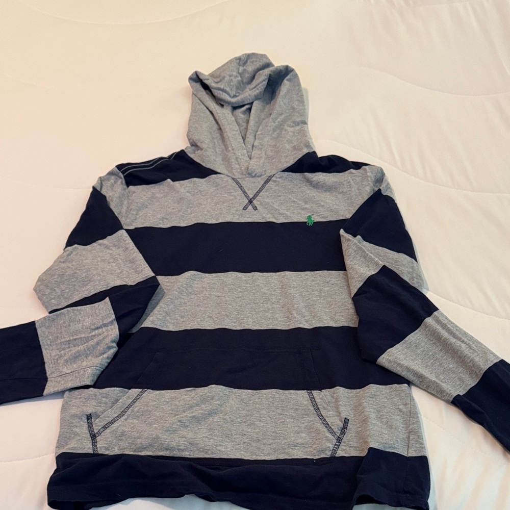 Polo Ralph Lauren Gray and Black Striped Hoodie Youth XL